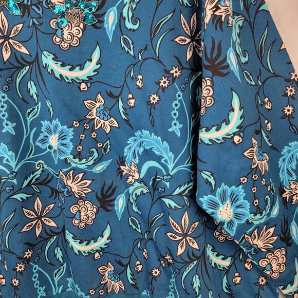 Ulla Popken Plus Size 20 22 Sweatshirts Teal Sequins Floral Oversize Top Casual - Picture 5 of 11